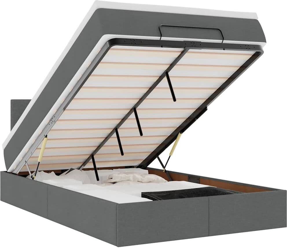 vidaXL Lit ottoman avec matelas et LED gris foncé 120x200 cm tissu