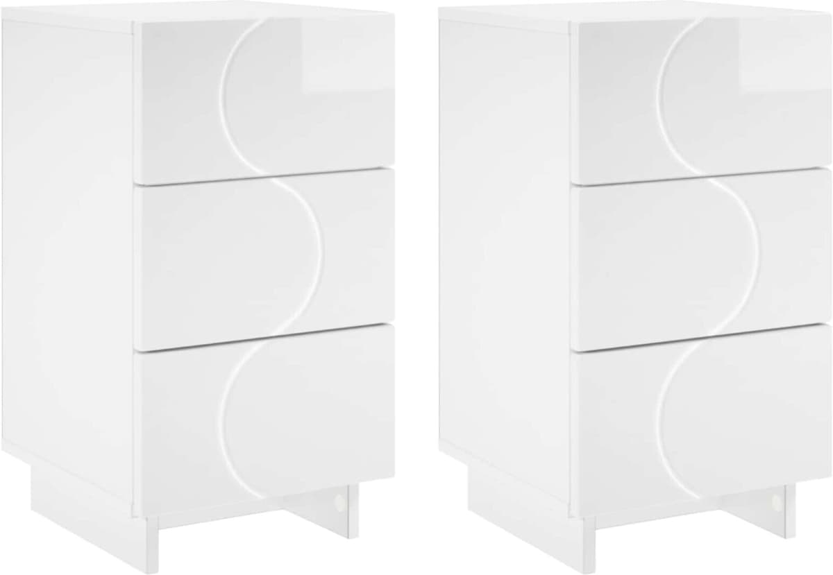 vidaXL Table de chevet 2 pc Blanc brillant 33,5 x 34,5 x 60 cm