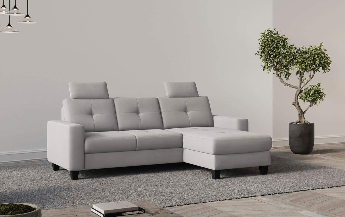 Ecksofa GOODPRODUCT "Varese", silber, B:239cm H:91cm T:164cm, 90% Polyester 10% Polyamid, Sofas, Ecksofa, wahlweise mit Schlaffunktion und Bettkasten silber B/H/T: 239cm x 91cm x 164cm, Struktur, Recamiere rechts,mit Bettfunktion,ohne Bettkasten