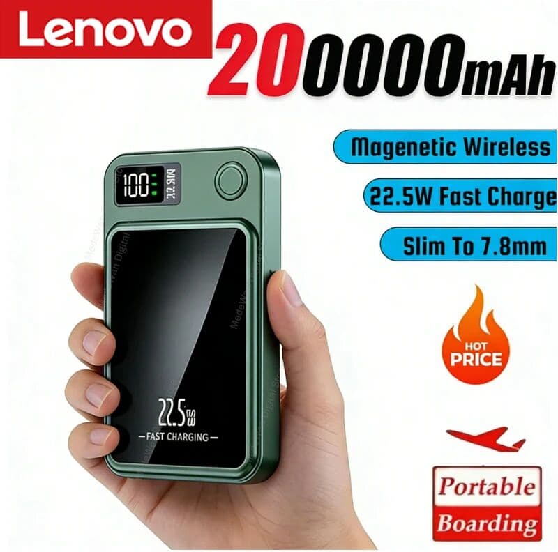 Lenovo Magnetic Wireless Power Bank 500000mAh PD22.5W Large Capacity Fast Charging External Battery For iphone Samsung Xiaomi