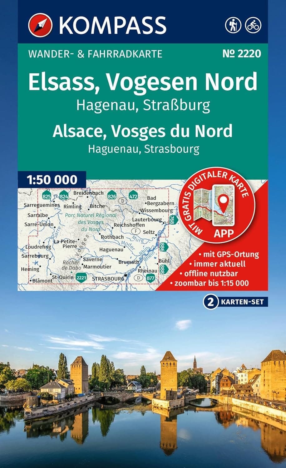 Carte de randonnée n° 2220 - Alsace, Vosges du Nord   Kompass