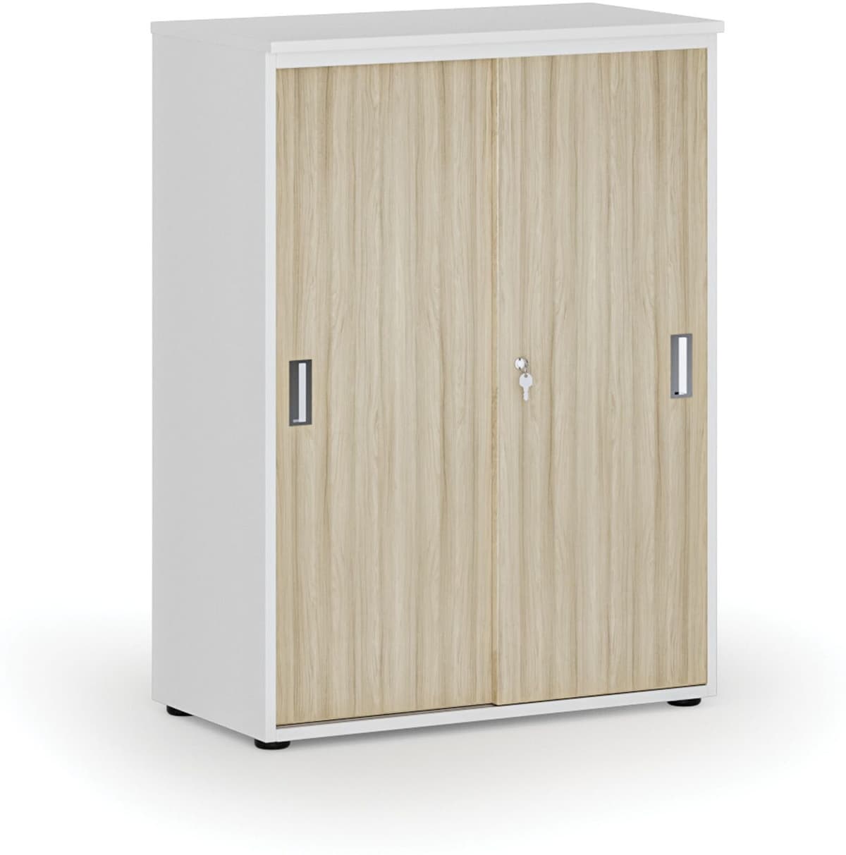 B2B Partner Büroschrank mit Schiebetür PRIMO WHITE, 800 x 420 x 1087 mm, Weiß/Eiche Natur