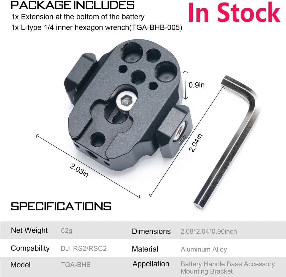 TILTA TGA-BHB Battery Handle Base Accessory Mounting Bracket Compatible with DJI RS2 RSC2 Gimbal (DJI RS 2 & RSC 2)