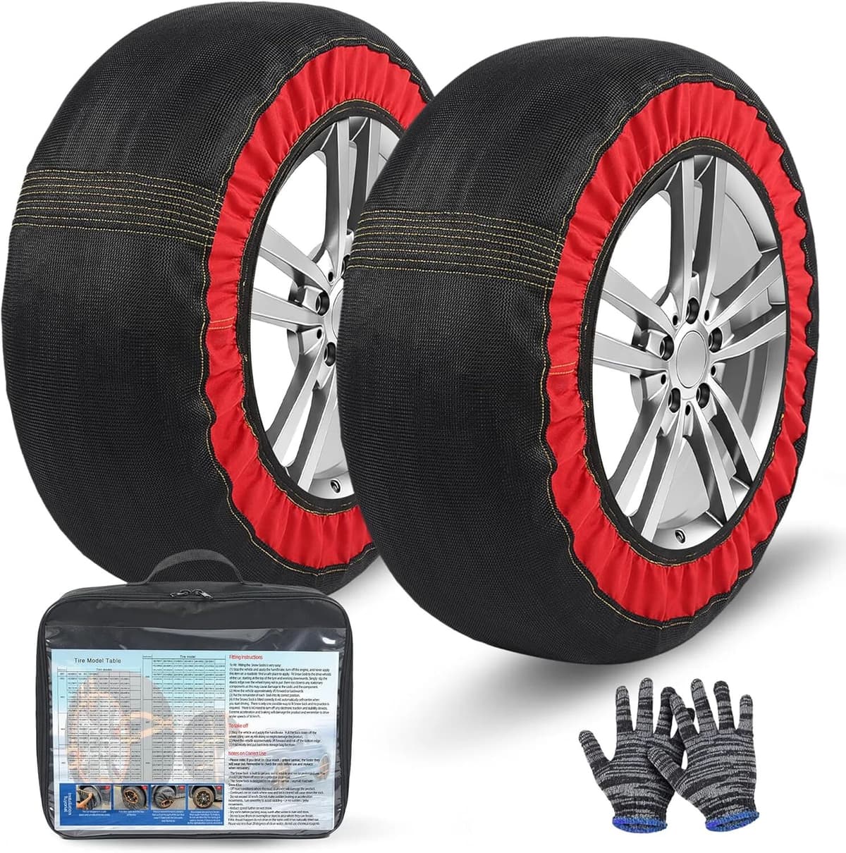 NONE Car Snow Sock for Tire Textile Snow Chains Fabric Car Chains 1 Pairs of Gloves SUV Truck Pickup Winter Emergency Car Accessories