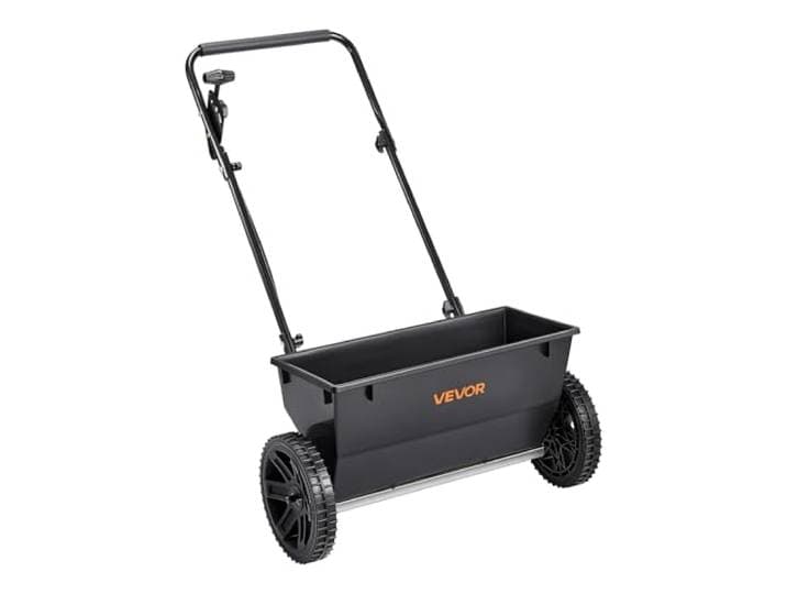 VEVOR Épandeur Engrais Capacité 22\,6 kg Épandeur à Semence Largeur Épandage 46 cm Semoir à Pousser pour Semer Les Graines\, Jardinage\, Pelouse et Gazon\, 10 Réglages\, avec Roues en Plastique 25\,4 cm