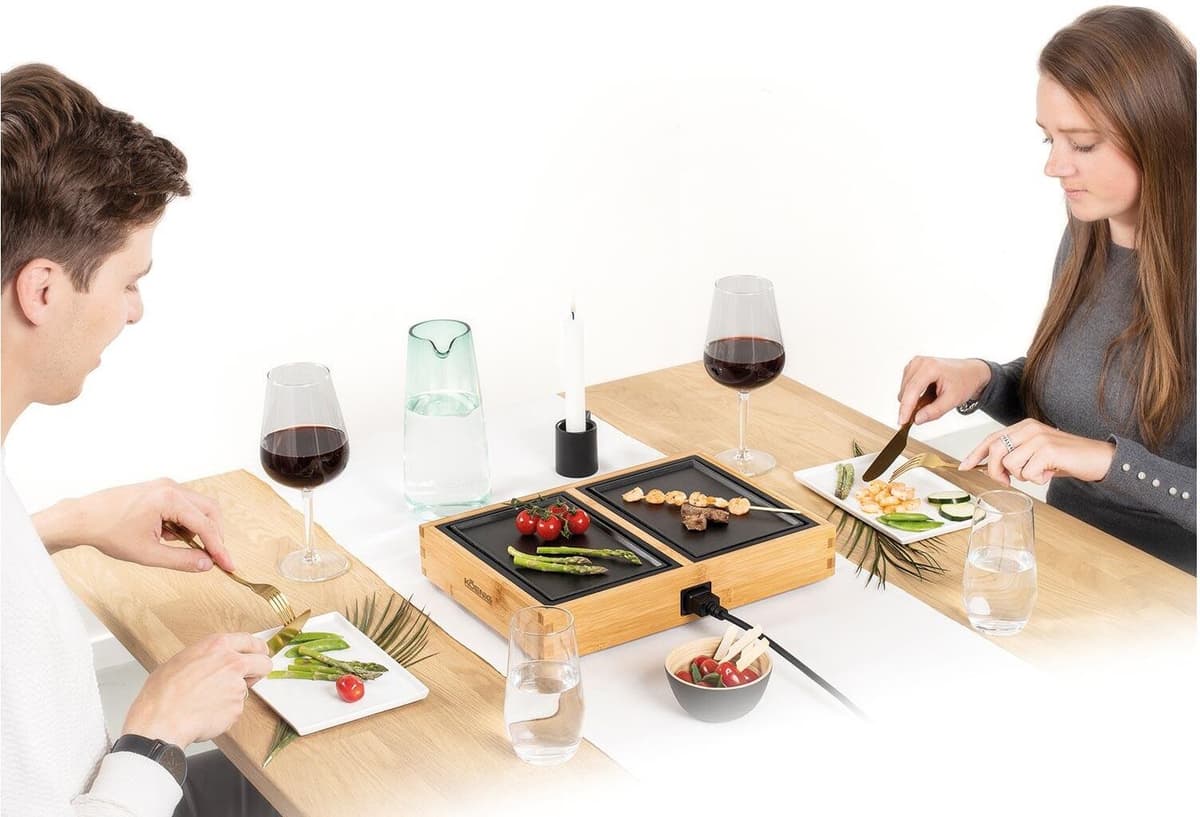 Tischgrill KOENIG "Dinner for 2 420", braun (braun, schwarz), B:23,5cm H:6cm T:34cm, Kontaktgrill_Standgrill_Tischgrill_Teppanyakigrill, Tischgrill braun, schwarz Einheitsgröße