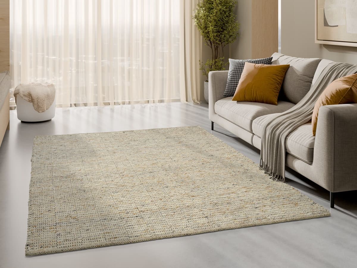 Wollteppich OCI DIE TEPPICHMARKE "ATRIUM HANDWEB , auch als Läufer und in Rund erhältlich", hellbeige, creme, B:70cm H:12mm L:140cm, Obermaterial: 70% Wolle, 25% Baumwolle, 5% Polyester, Teppiche, Wollteppich, 70% Wolle, handgewebt, Naturfasern, Wendetepp