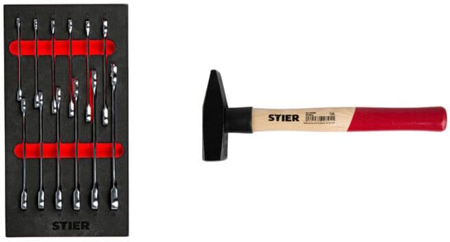 Set STIER Maul-Ringratschenschlüssel-Satz + Schlosserhammer Robust+ 500g