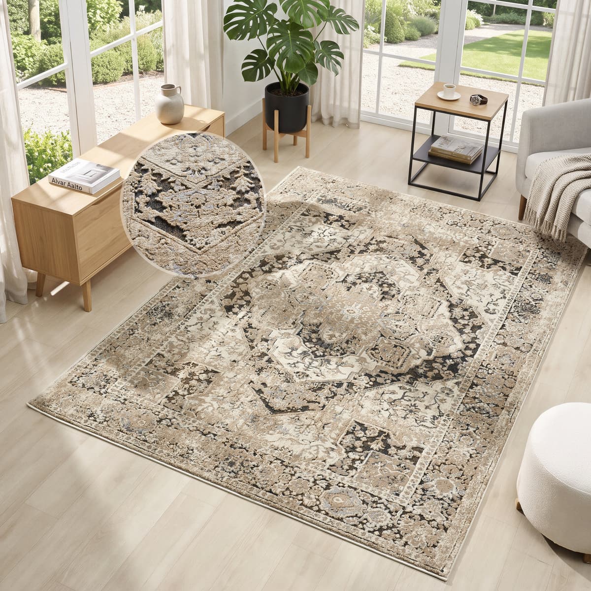 Teppich GOODPRODUCT "Kylan, in Standard- und Premium-Qualität, 9 mm oder 14 mm Höhe", beige (sand), B:80cm L:150cm, Kunstfaser, Teppiche, Teppich, Schrumpf-Garn-Effekt, Vintage-Look, Hoch-Tief, dezenter Glanz sand B : 80cm 1 Stk., Premium - Höhe 14mm, Gew