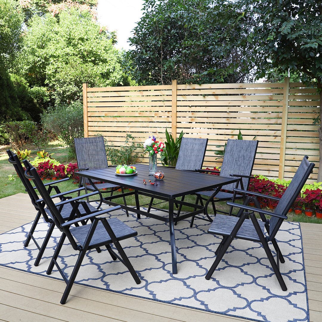 Blue Elephant 6 - Person Patio Dining Set Umbrella Hole Included Rectangular Table Gray 6