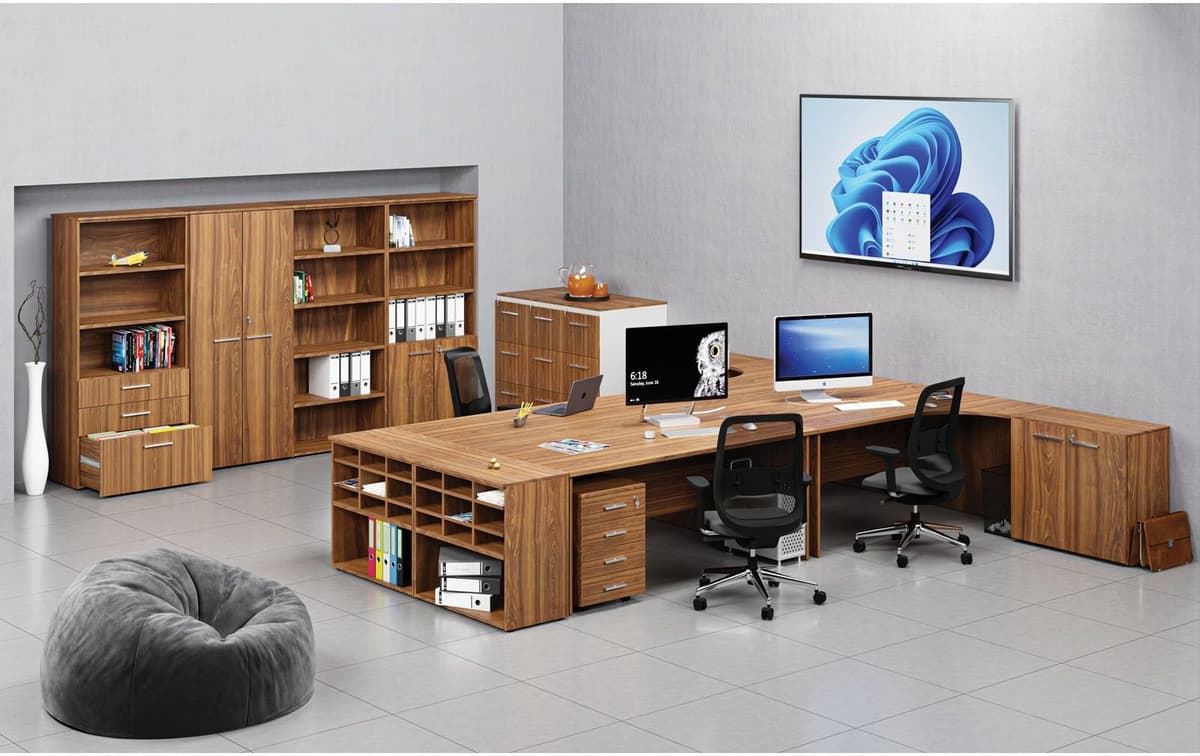 B2B Partner Kombinovaná kancelářská skříň se zásuvnými dveřmi PRIMO WOOD, 800 x 420 x 1087 mm, ořech