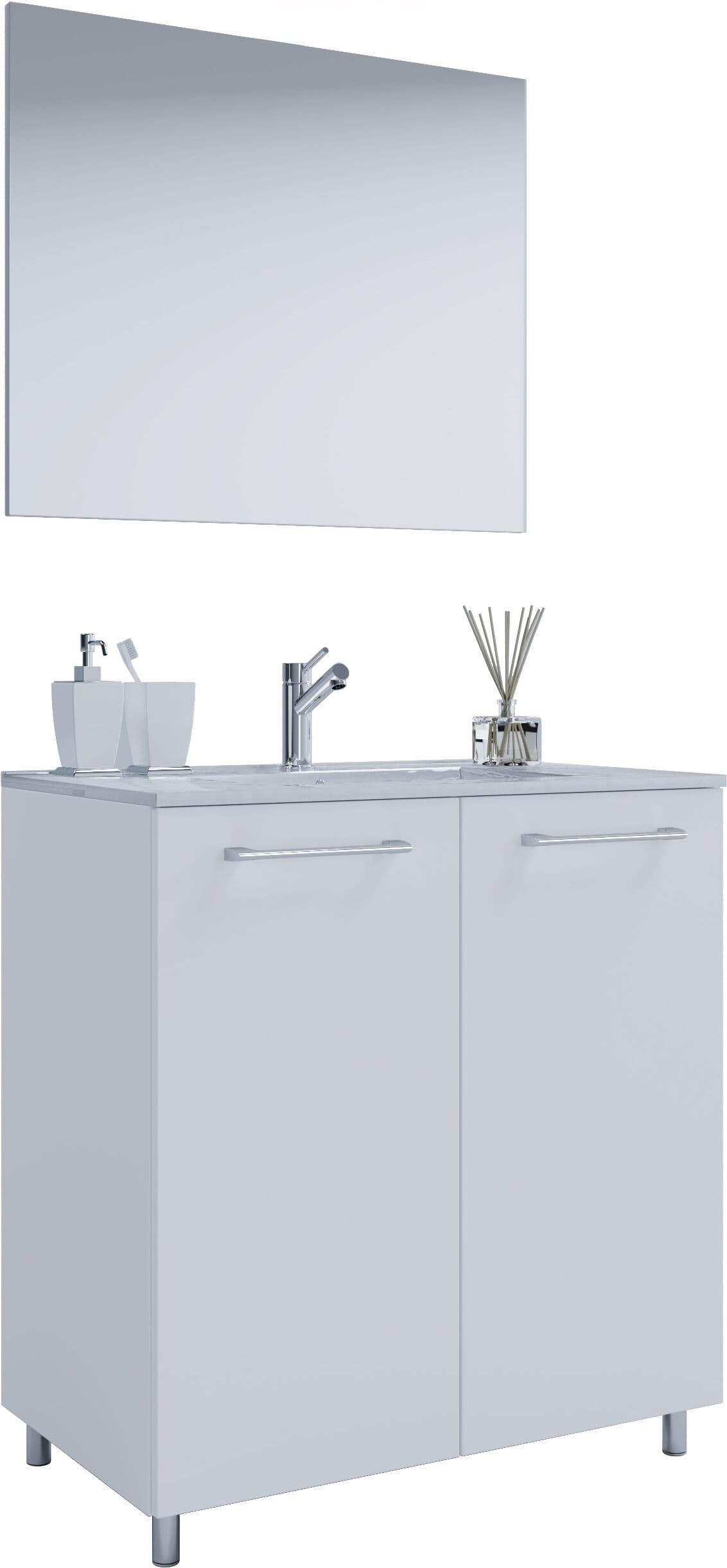 Waschtisch VCM "3.-tlg. Waschplatz Waschtisch Badinos Drehtür SP", weiß, B:80cm T:46cm, Waschtische, Waschtisch