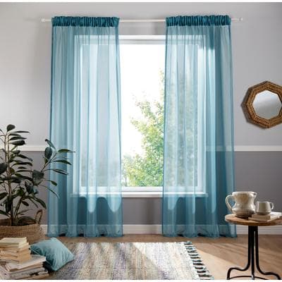 Gardine OTTO HOME "Ari, 1 Stück, Multifunktionsband, transparent" Gr. 5, blau (petrol), B:140cm H:265cm, Voile, Polyester, Gardinen, Gardine, Bestseller mit 4,5-Sterne-Bewertung