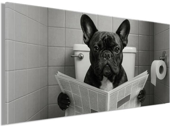 Bild BÖNNINGHOFF Wandbild WC HUND 33x70 cm – Leinwandbild Keilrahmen Deko modern , schwarz-weiß (farbe bild(er): schwarz, weiß, grau), B:70cm H:33cm T:1,8cm, Canvas, MDF, Bilder, Bild, auf Keilrahmen gespannt