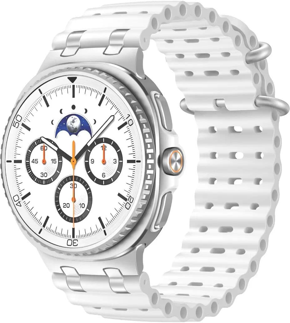 INF Atmungsaktives Ocean Silikonarmband mit silberner Schließe, kompatibel mit Samsung Galaxy Watch 8 46mm Weiß