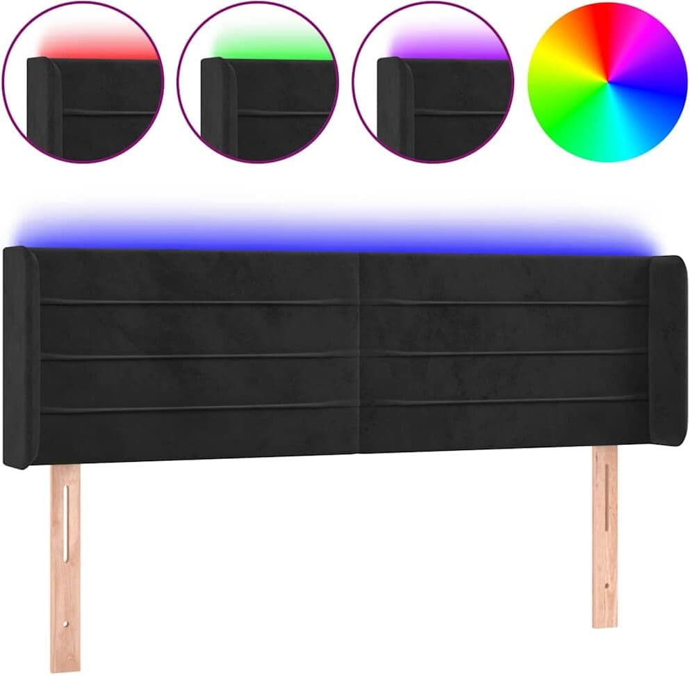 vidaXL Tête de lit à LED Noir 147x16x78/88 cm Velours