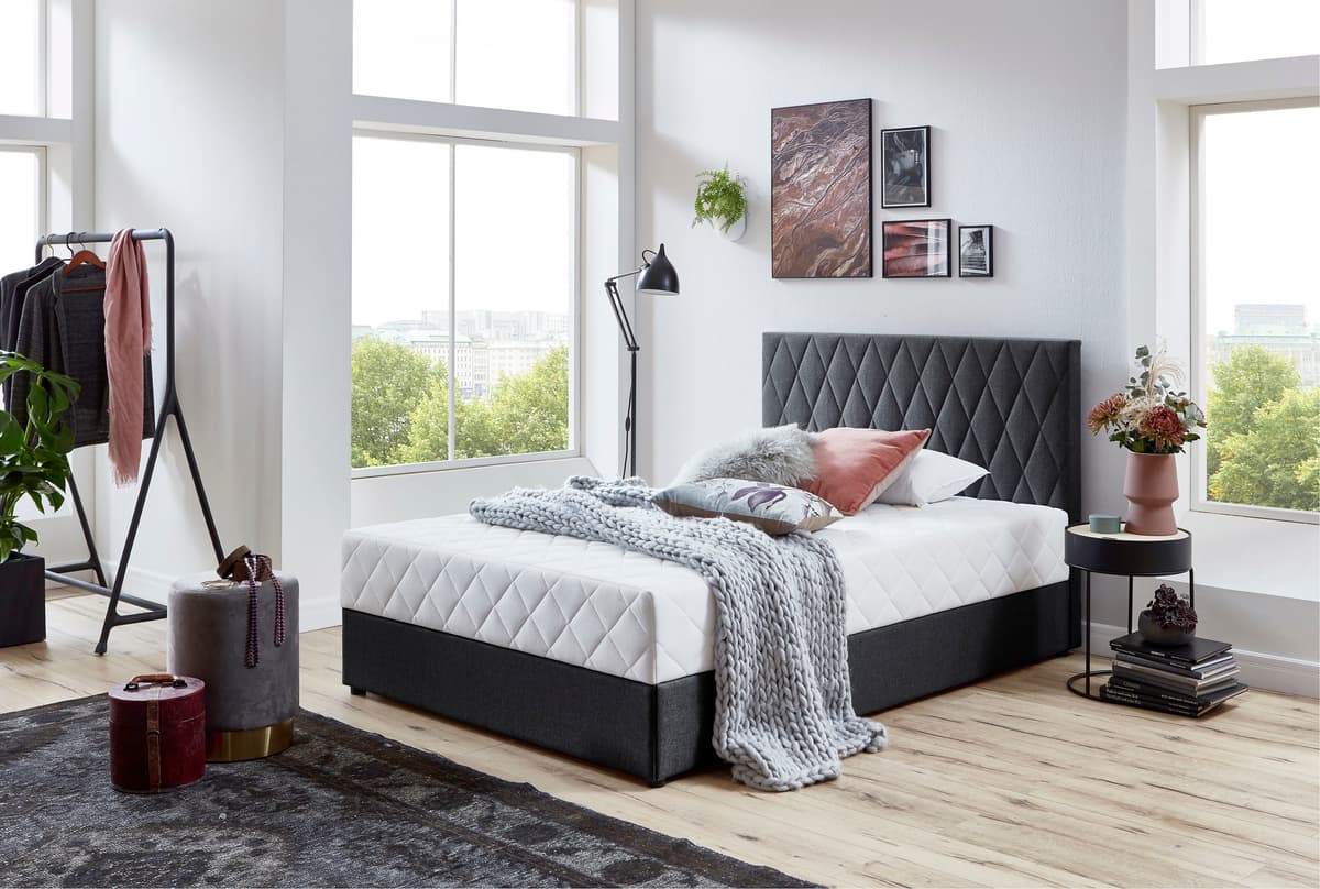Boxbett "Benita", inkl. Bettkasten", grau (anthrazit), L:207cm, Bezug Bett: 100% Polypropylene;Bezug Matratze: 100% Polyester, ATLANTIC HOME COLLECTION, Komplettbetten, Boxbett, erhältlich in verschiedenen Größen, inkl. Taschen-Federkernmatratze