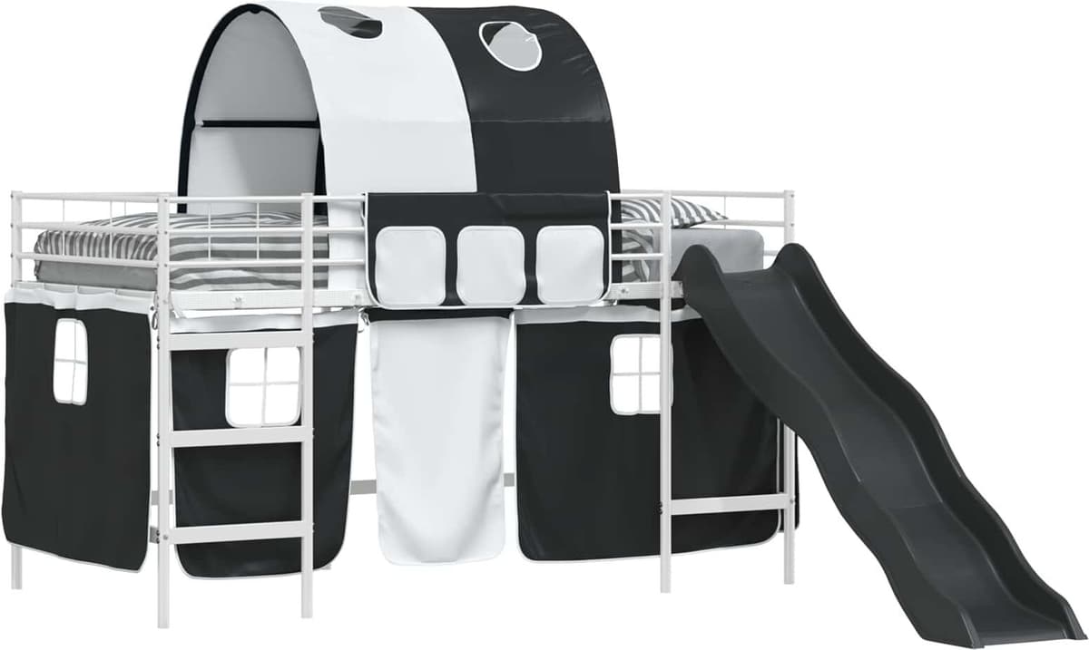 vidaXL Cadre de lit superposé pour enfants avec rideaux Blanc et Noir