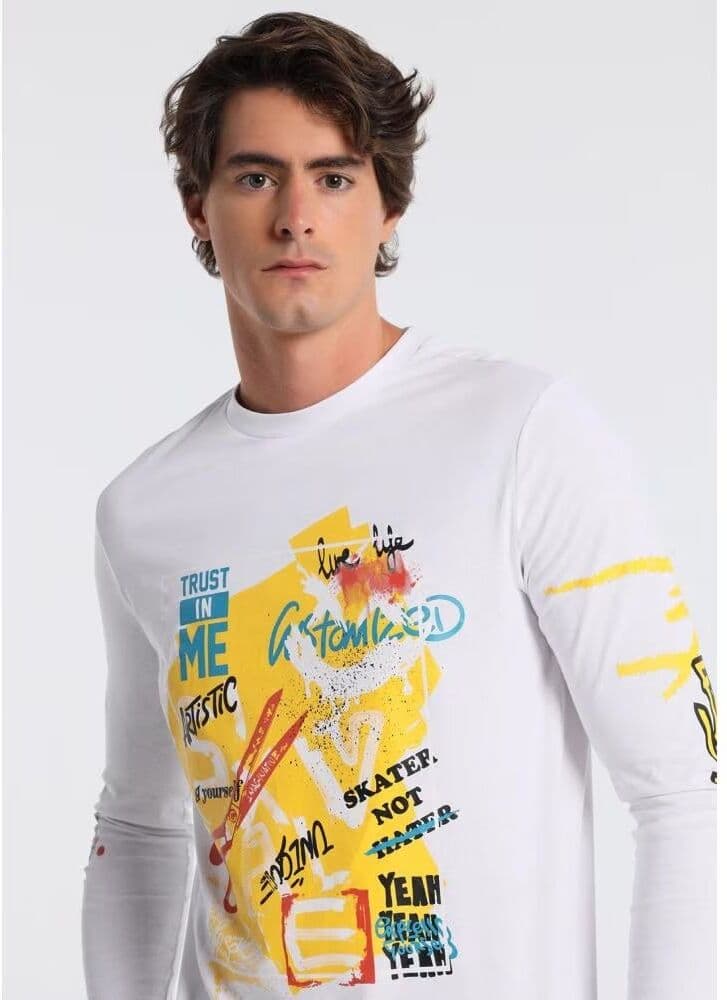 Six Valves Camiseta Blanca De Manga Larga Con Estampado Gráfico Blanco Xs Hombre