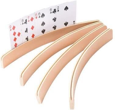 GSE Games & Sports Expert "GSE™ Set of 4 Playing Cards Holders, 12.5"" Wooden Curved Playing Card Racks for Kids, Adults and Seniors"