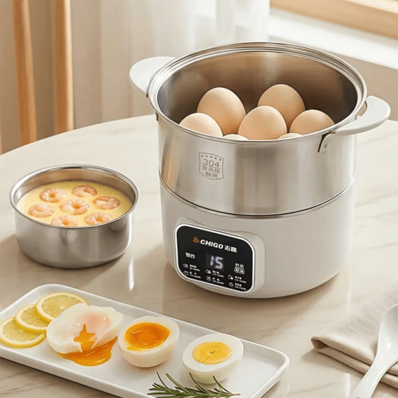 kbxstart Double Layer Eggs Steamer Multifunction Stainless Steel Egg Boiler 24 Hour Booking Function Breakfast Machine Kitchen Appliances