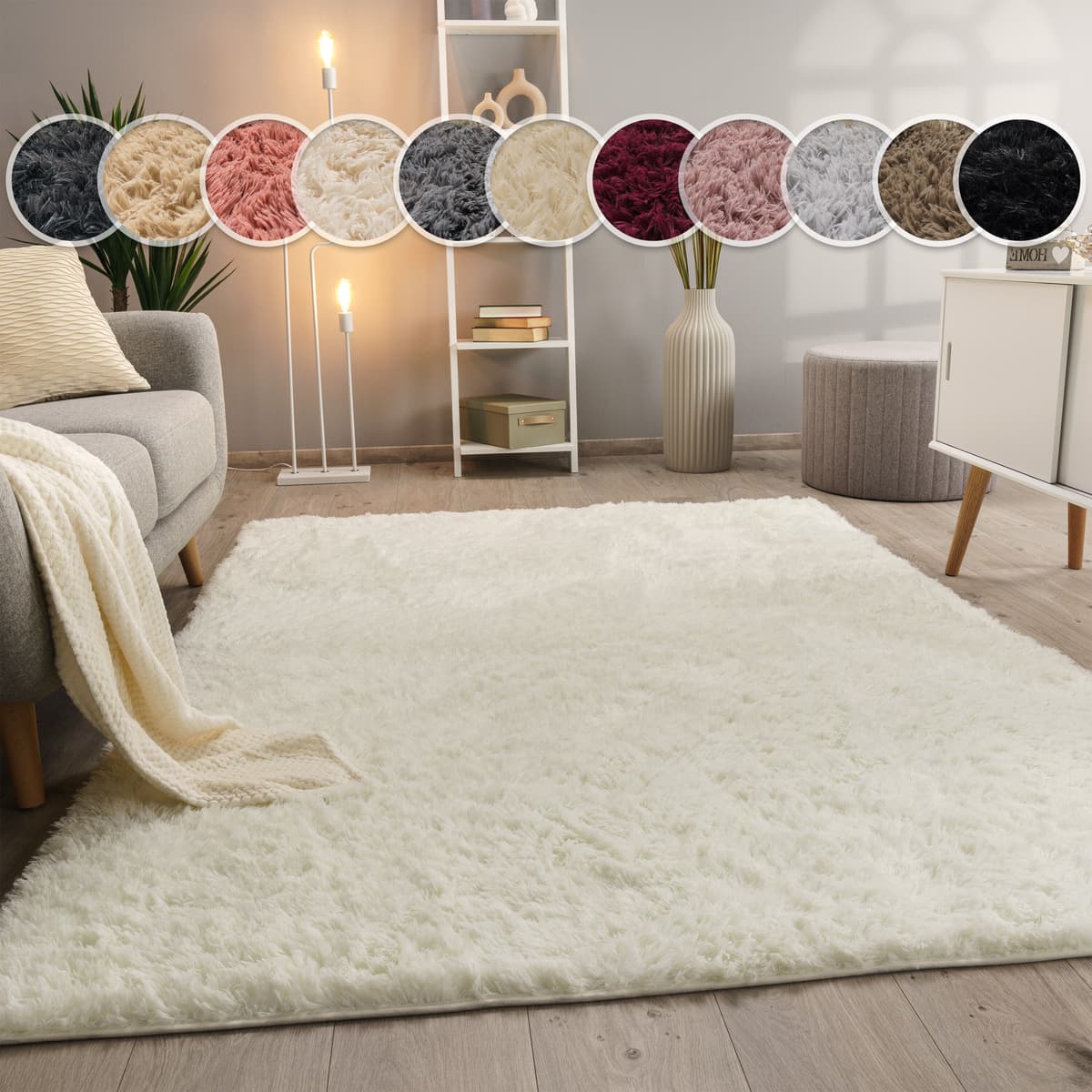 Hochflor-Teppich PACO HOME "Silky 591", gelb (vanille), B:80cm H:37mm L:150cm, Polyester, Teppiche, Hochflor-Teppich, Uni-Farben, besonders weich und kuschelig, Wohnzimmer vanille B : 80cm 1 Stk., 37mm, L: 150cm