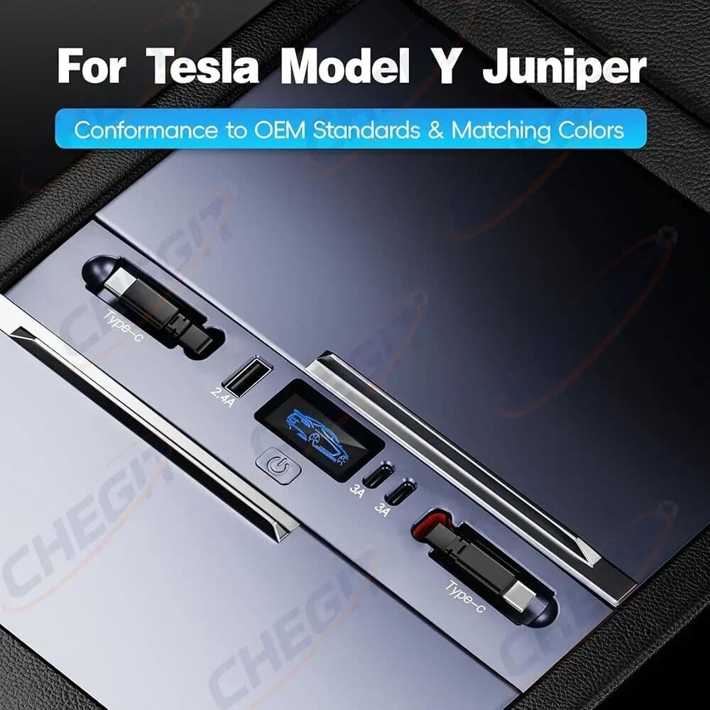 WDSZKMYF For Tesla Model 3 Model Y 2021-2025 65W / 45W USB Shunt HUB 5 IN 1 Intelligent Docking Station Car Adapter Powered Fast charging