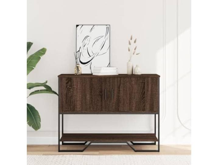 Konsolentisch, Eiche, Braun, 100 x 35 x 74,5 cm, Holz Aufbewahrung unter der Ablage, Metallgriffe, Wandbefestigung im Lieferumfang enthalten, Flur, Wohnzimmer, Eingangsbereich