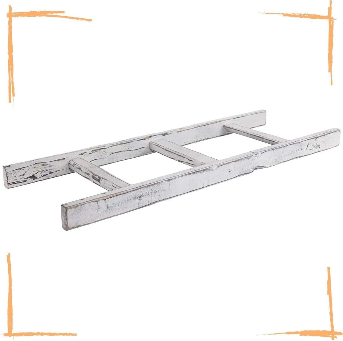 Grijs houten ladder als kledingrek en handdoekenrek met uniek design, Breedte: 100 cm