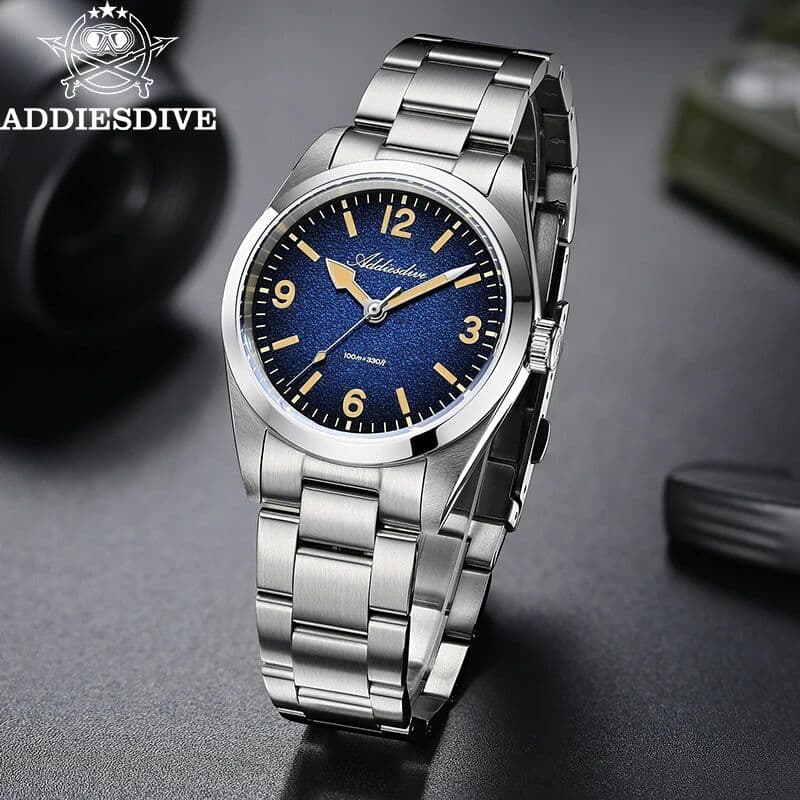 ADDIESDIVE 36mm Men's Quartz Watch 2035 Sapphire Glass 100M Water Resistant Super Luminous 316L Stainless Steel Quartz Watch