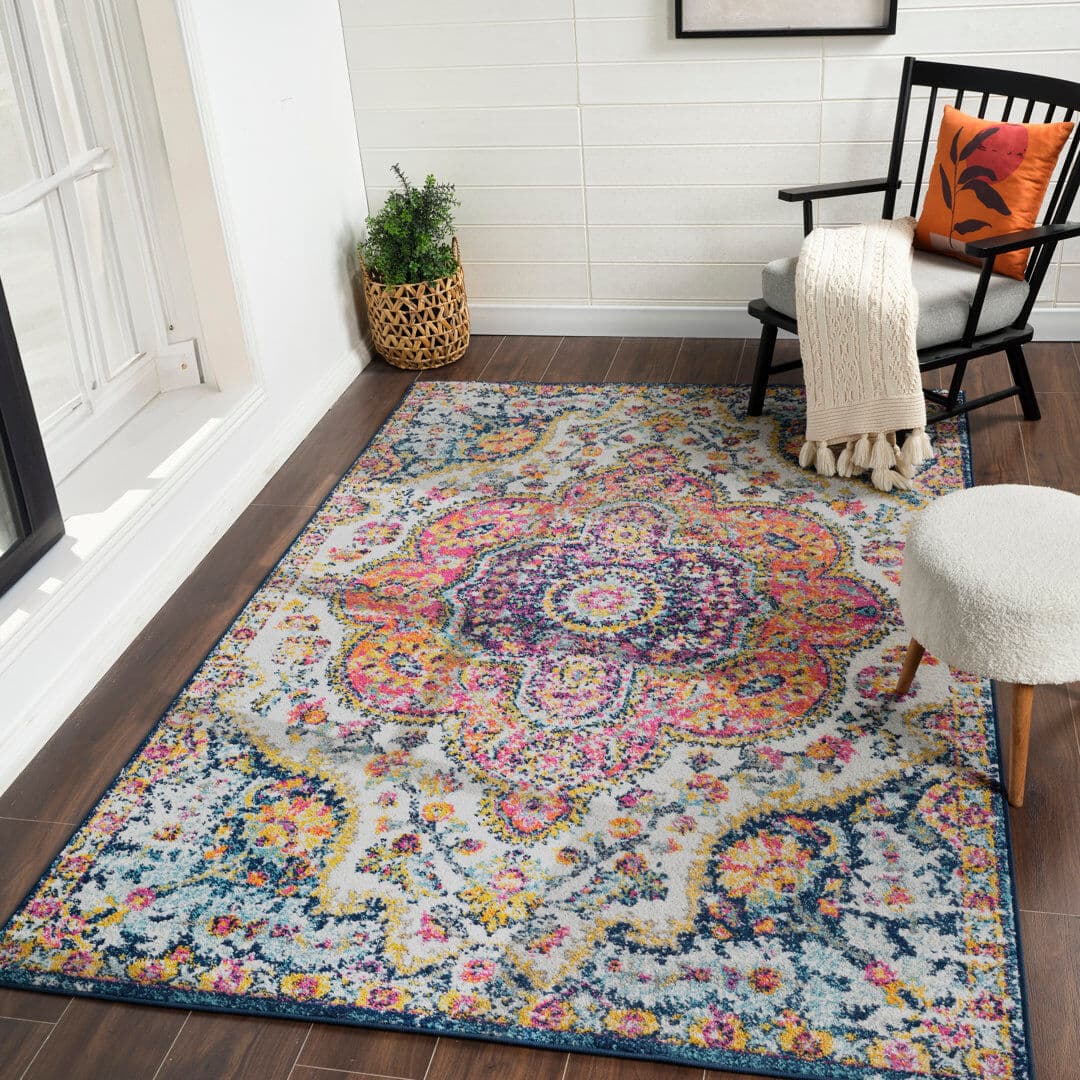 Mistana Neel Traditional Boho Rug Ivory;Pink;Yellow;Beige Rectangle 119 x 170cm
