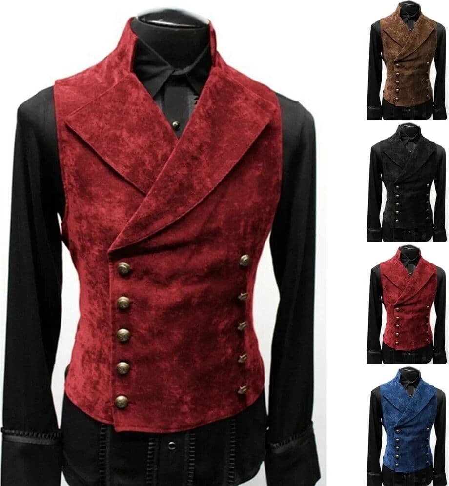 NONE Mens Gothic Vest Costume Gothic Mens Polyester Breasted Breasted Waistcoat Double Vest Victorian Waistcoat Tool