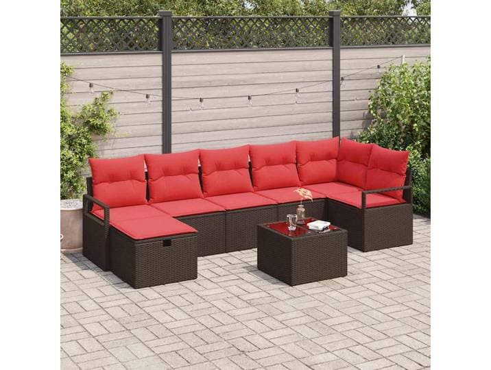 vidaXL Sofa Set mit Kissen mit Speicher Braun und Rot Poly-Rattan