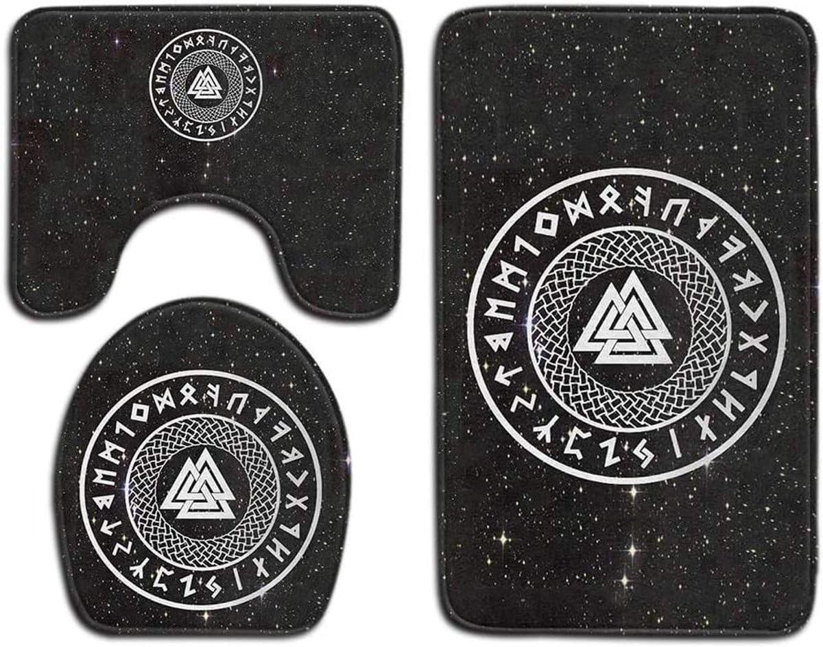 3-delige badkamer tapijt set met antislip basis en Valknut Rune decoratie