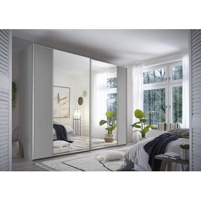 Schwebetürenschrank STAUD "Sonett 120, Made in Germany", grau (hellgrau), B:249cm H:240cm T:68cm, Holzwerkstoff, Schränke, Schwebetürenschrank, mit vier verschiedenen Ausstattungsvarianten