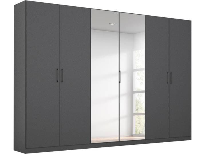 Kleiderschrank RAUCH Schrank Mehrzweckschrank Garderobenschrank Schlafzimmer Möbel THOR , grau (graumetallic), Schränke, Kinder, B/H/T: 271cm x 229cm x 54cm,mit Spiegel, Classic, Holzwerkstoff, Kleiderschrank, mit farblich passenden, modernen Metallgriffen MADE IN GERMANY, B:271cm H:229cm T:54cm