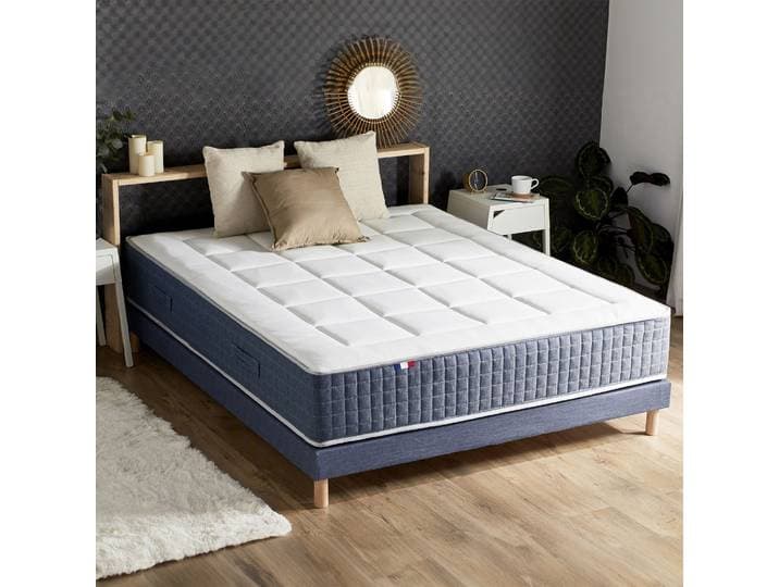 Ensemble Matelas Hybride 7 Zones + Mémoire De Forme + Sommier King Style + Couette + Oreillers Fabriqué En France 160 X 200