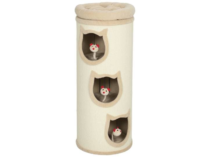 PawHut Kattenkrabton, 96 cm, 4-laags kattentoren met wasbaar bed, 3 slaapgaten, hangend speeltje, voor meerdere katten grijs
