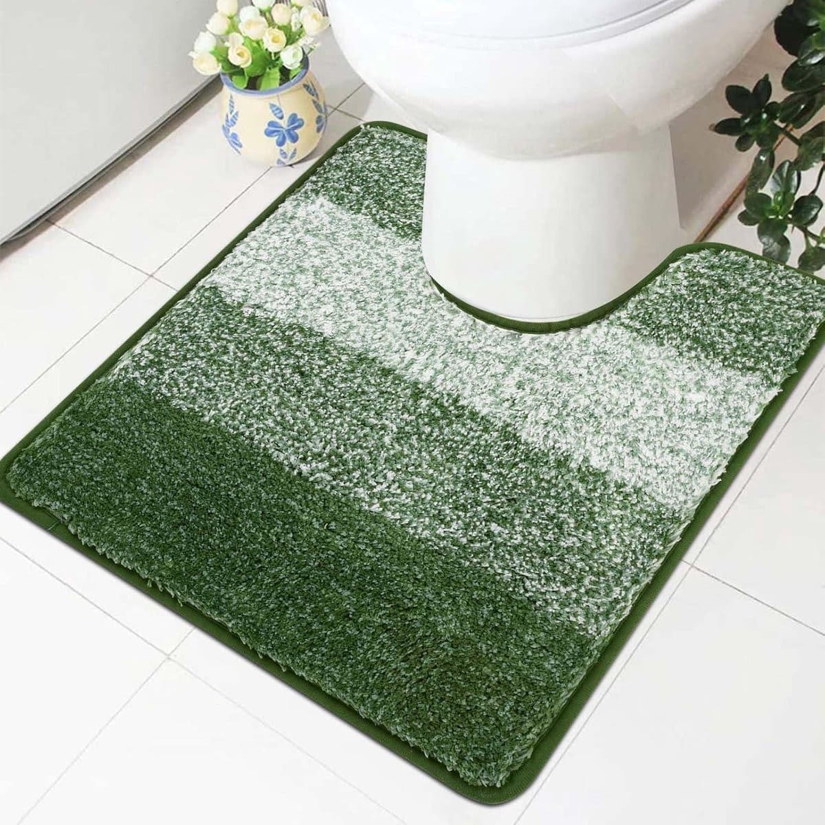 Famibay Badkamertapijt Groen - Wasbaar en Antislip Hoogpolig Microvezel WC-mat - 50 x 50 cm