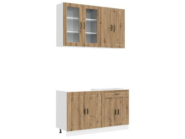 HKTMGDNG Küchenzeile 4-teilig Artisan-Eiche Holzwerkstoff Küchenschrank Praktischer Küchenschrank-Set für Küche und Esszimmer mit höhenverstellbaren Füßen und viel Stauraum.