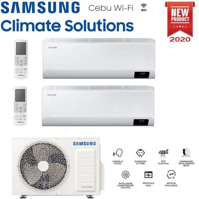 Samsung Condizionatore Climatizzatore Dual Split Inverter Cebu Wi-Fi R-32 9000+18000 BTU Con AJ050TXJ2KG/EU