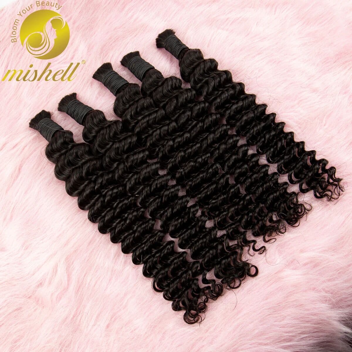 MISHELL 100% Human Bulk Hair Bundles for Braiding Deep Wave Virgin Hair Extension Natural Color Braids No Weft Hair Bulk for Extensions