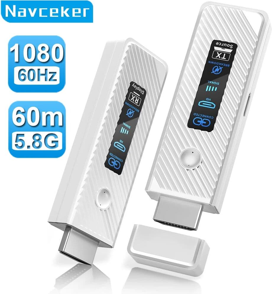 Navceker 60m Wireless Transmission Video Transmitter and Receiver HDMI Extender Display Adapter Cable Screen for Camera PC To TV