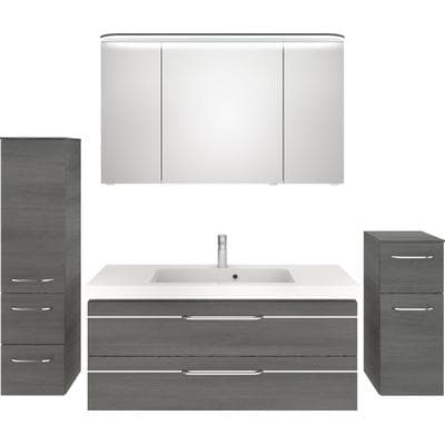 Badmöbel-Set SAPHIR "Balto Sprint 4-teilig, Mineralmarmor-Waschtisch mit LED-Spiegelschrank", grau (graphit struktur quer nachbildung), B:183cm H:200cm T:50,8cm, Holzwerkstoff, Kastenmöbel-Sets, Badmöbel-Set, Unterschrank, Midischrank, inkl....