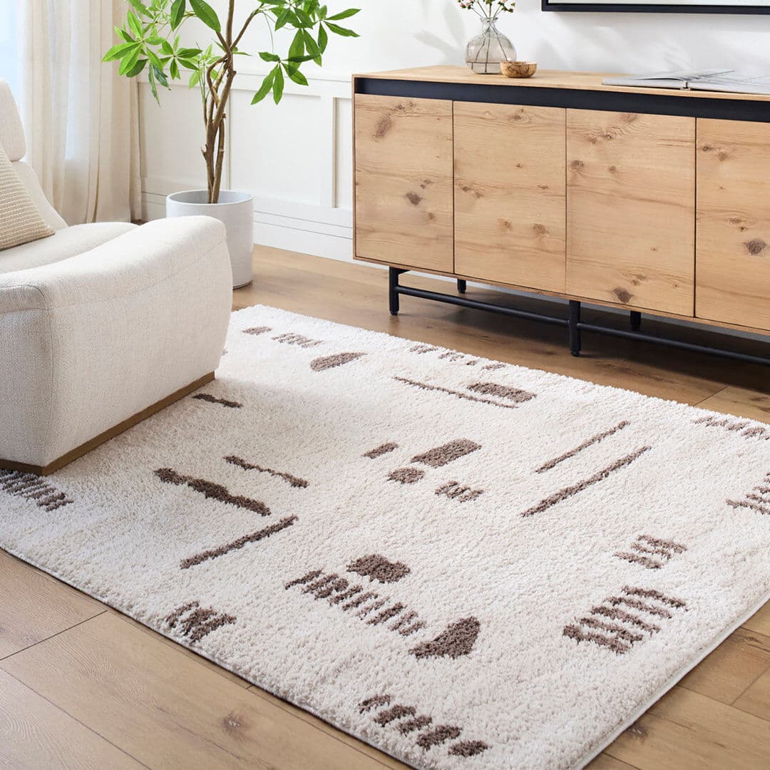 Metro Machine Washable Shaggy Boho Dark Brown Area Rug Light Beige;Dark Brown Rectangle 120 x 170cm