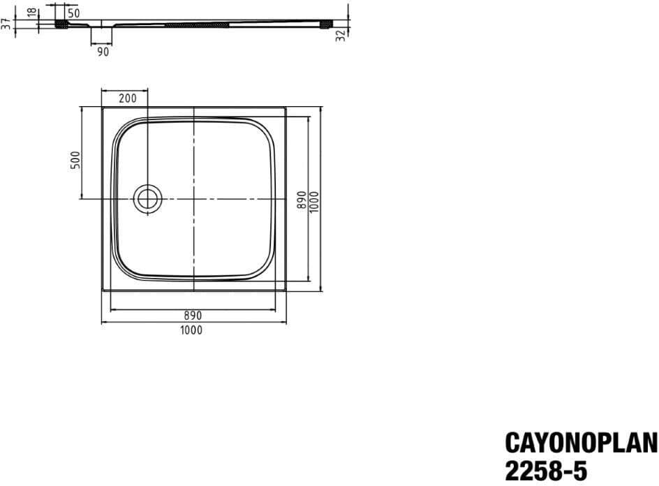 Kaldewei Duschwanne Cayonoplan 2258-5, 1000x1000x18,5, 361847940001 361847940001