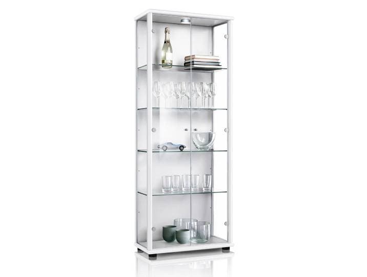 K-Möbel Vitrine 33/67/176 cm mit LED & 4 höhenverstellbaren Glasböden, Weiß, Rechteckig, 67x176x33 cm, Esszimmer, Vitrinen, Vitrinenschränke
