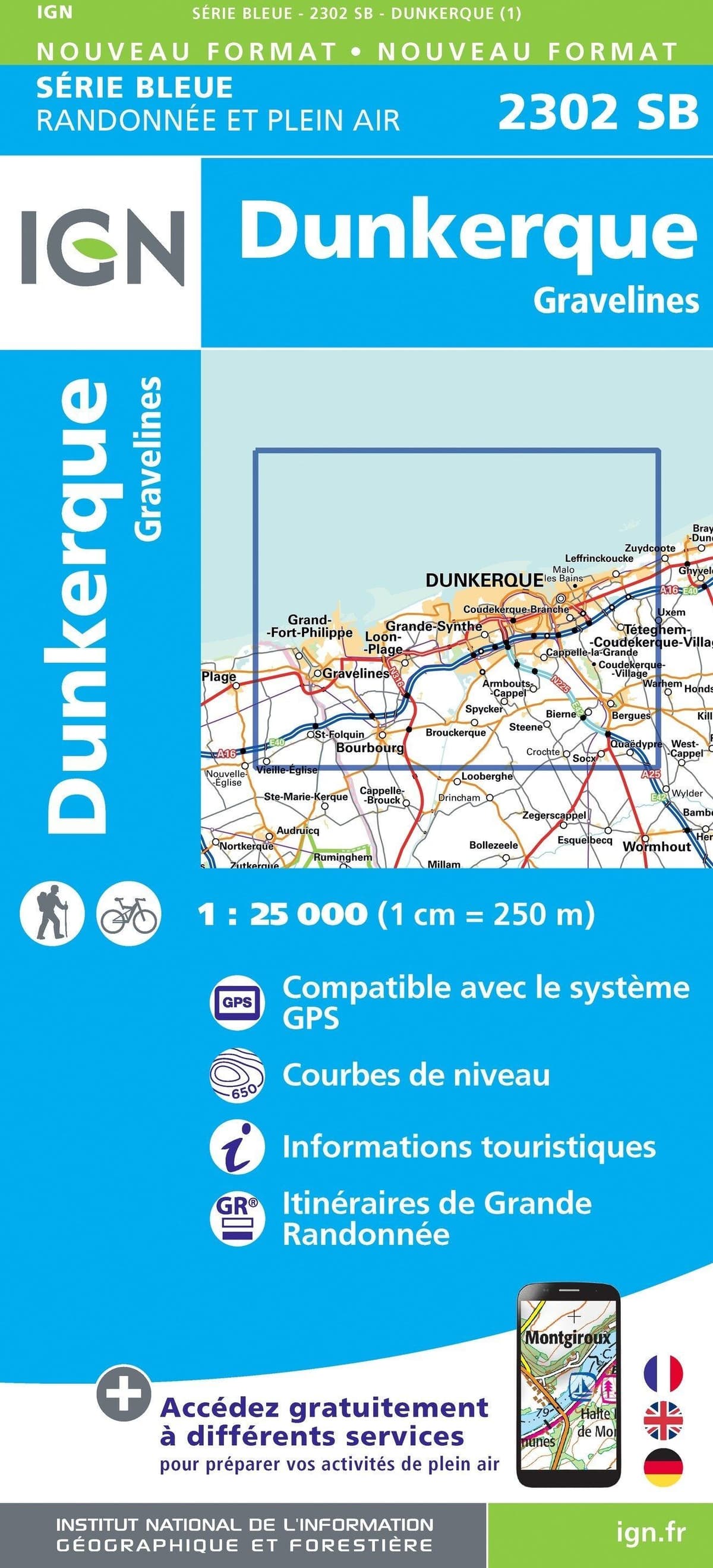 Carte de randonnée IGN Série Bleue n° 2302 - Dunkerque, Gravelines