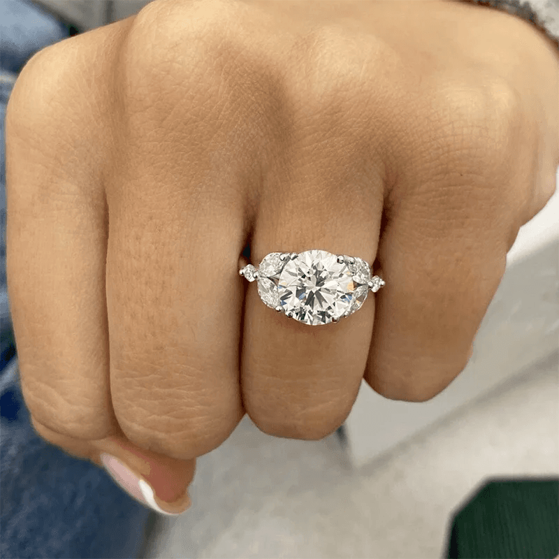 Rethyertp jewelry 14k White Gold Engagement Ring 3Ct IGI Certified E/VS Round Lab Grown Diamond Cluster Set Engagement Ring Gift for Anniversary