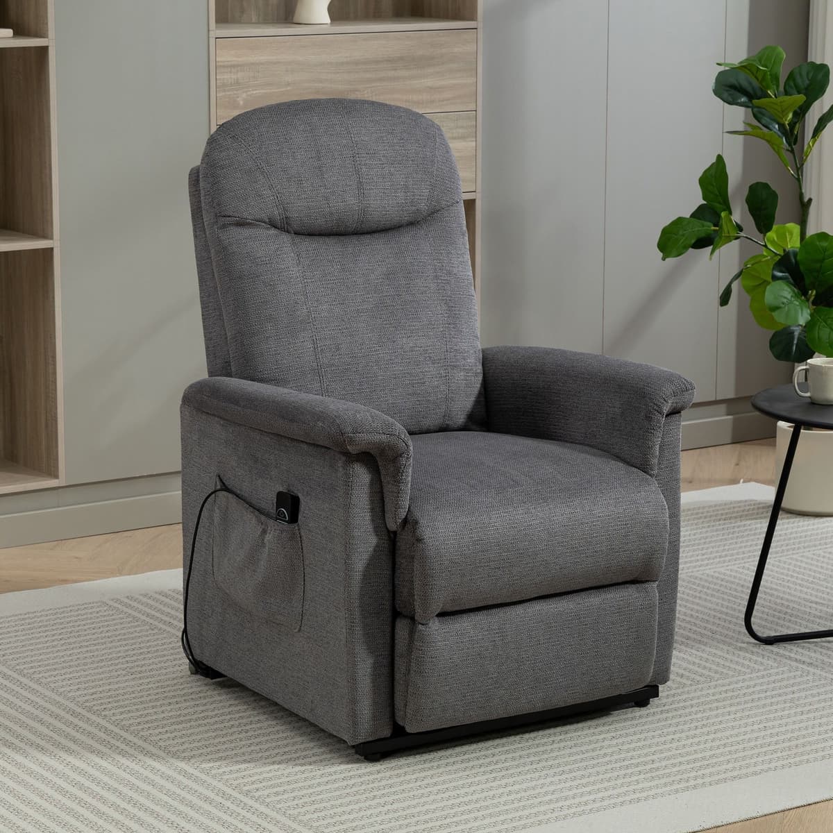 TV-Sessel DUO COLLECTION "TV-Sessel Pylos", grau (kieselgrau), B:77cm H:111cm T:95cm, Polyester 96%, Nylon 4%, Sessel, TV-Sessel, Relaxfunktion und Taschenfederkern mit Stahlwellenunterfederung kieselgrau Webstoff, Aufstehhilfe Integrierte Fussstütze, B/H
